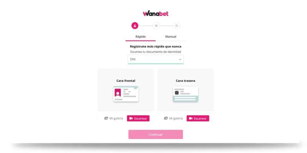 Wanabet Proceso de Registro